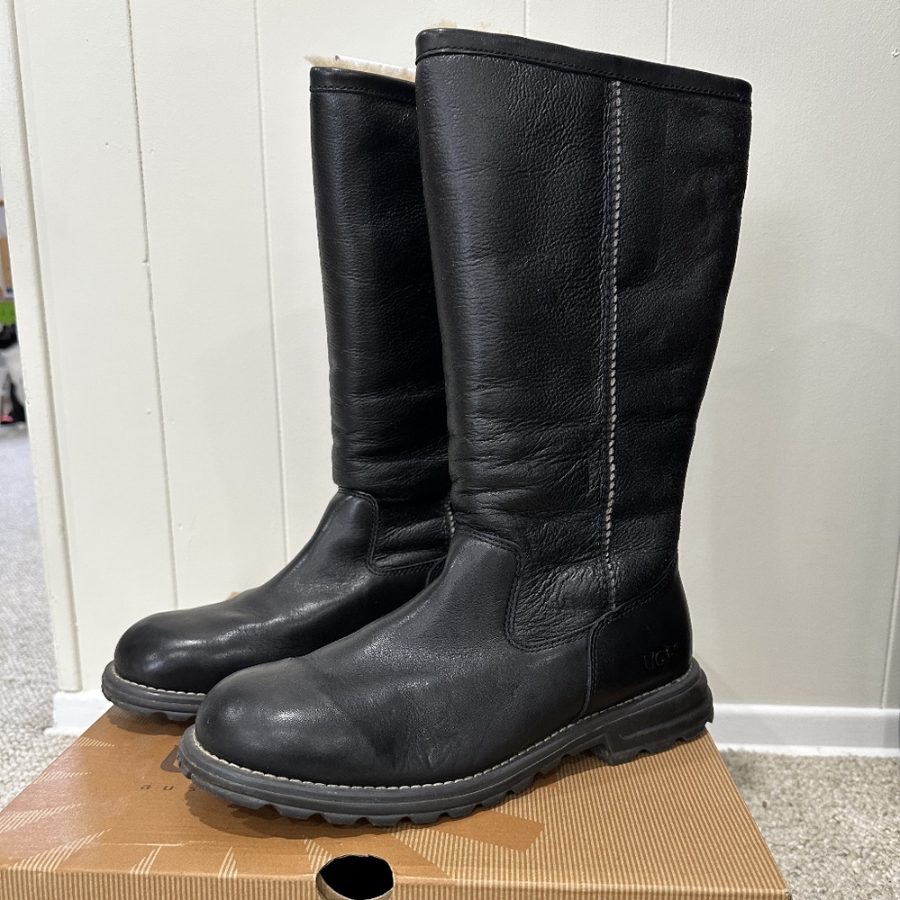 UGG Black Leather Knee-High Boots